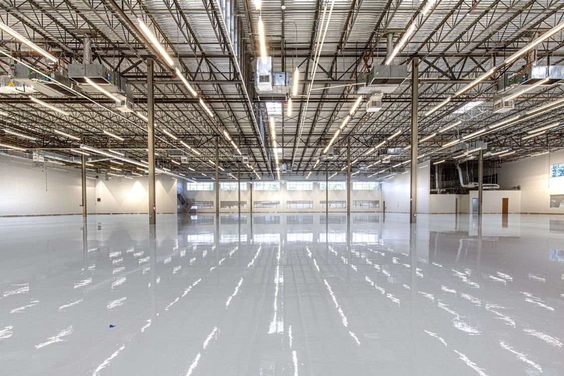 Industrial facility with glossy epoxy flooring